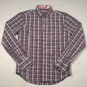 Giovanni Testi Men’s Plaid Button Down Shirt Red Black Small